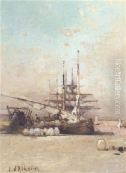 Unloading The Cargo Oil Painting by Jean d' Alheim