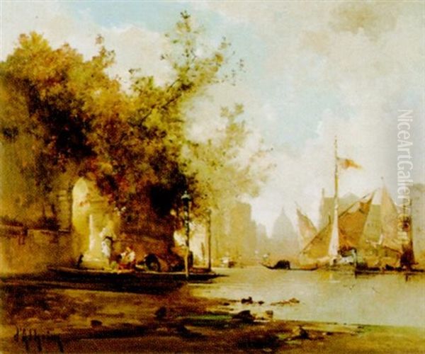 Sonniger Kanal In Venedig Oil Painting by Jean d' Alheim