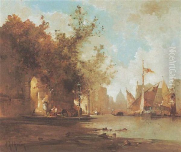 Sonniger Kanal In Venedig Oil Painting by Jean d' Alheim