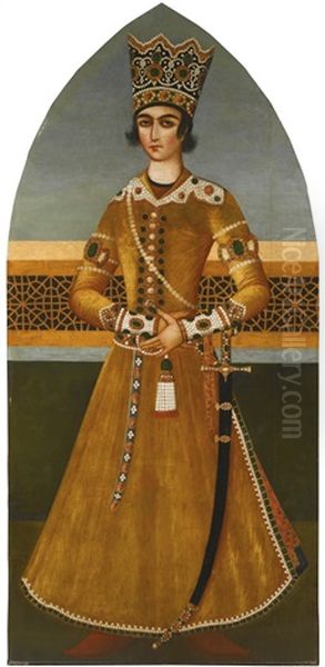 A Large Portrait Of Crown Prince Abbas Mirza Oil Painting by Mihr 'Ali