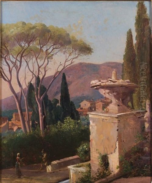 Vue Des Jardins De La Villa D'este Oil Painting by Theodore Claude Felix Caruelle d' Aligny