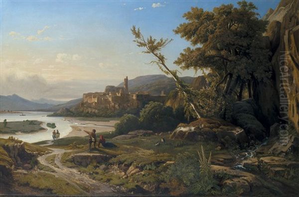 Vue De Viviez Oil Painting by Theodore Claude Felix Caruelle d' Aligny