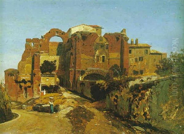 Vue De Ruines Romaines A Albano Oil Painting by Theodore Claude Felix Caruelle d' Aligny