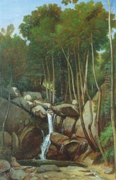 Rochers En Foret De Fontainebleau Oil Painting by Theodore Claude Felix Caruelle d' Aligny