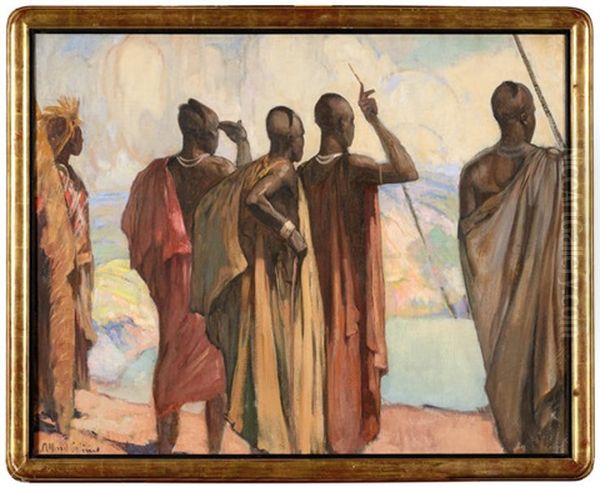 Notables Tutsi A Chipo Au-dessus Du Lac Kivu Au Rwanda Oil Painting by Fernand Allard L'Olivier