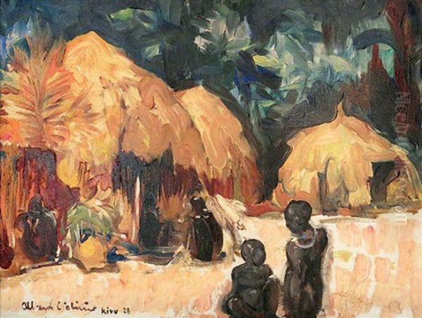 Village En Foret Pres De Kivu Oil Painting by Fernand Allard L'Olivier