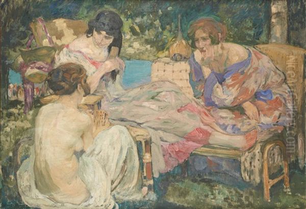 Baigneuses Jouant Aux Cartes Oil Painting by Fernand Allard L'Olivier