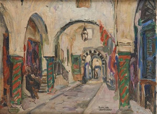 Souk A Tunis En Oil Painting by Fernand Allard L'Olivier