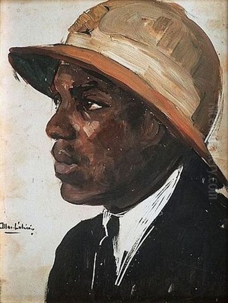 Portrait D'homme Noir De Trois Quarts Avec Chapeau Colonial Blanc Oil Painting by Fernand Allard L'Olivier