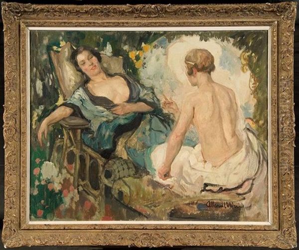 Les Deux Amies Au Jardin Oil Painting by Fernand Allard L'Olivier