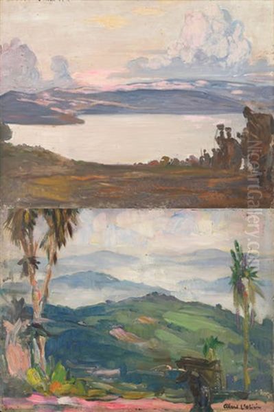 Nomades Sur Fond De Lac (+ Lever De Brume Sur Les Montagnes; 2 Works) Oil Painting by Fernand Allard L'Olivier