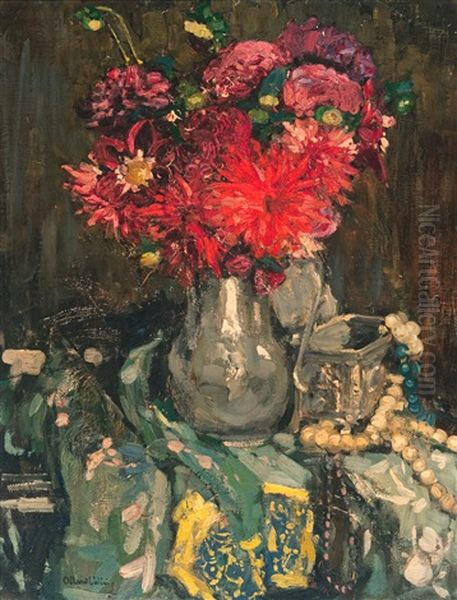 Nature Morte Aux Fleurs Et Au Boite A Bijou Oil Painting by Fernand Allard L'Olivier