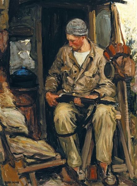 Fantassin Au Repos Dans Les Tranchees Pendant La Guerre 1914-1918 Oil Painting by Fernand Allard L'Olivier