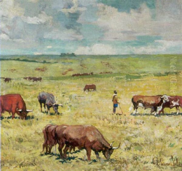 Hirte Mit Buffelherde In Der Afrikanischen Steppe Oil Painting by Fernand Allard L'Olivier