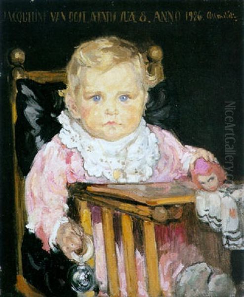 Portrait Of Jacqueline Van Oost As A Baby Oil Painting by Fernand Allard L'Olivier