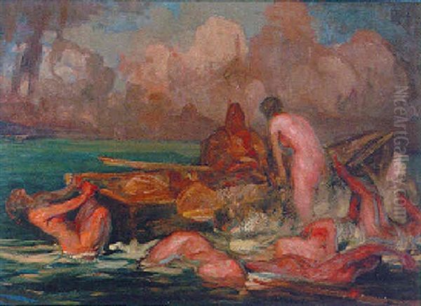 Nymphs Surrounding A Boat Oil Painting by Fernand Allard L'Olivier