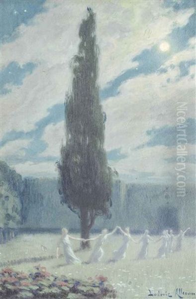 Farandoleuses: Maidens Dancing In The Moonlight Oil Painting by Ludovic Alleaume