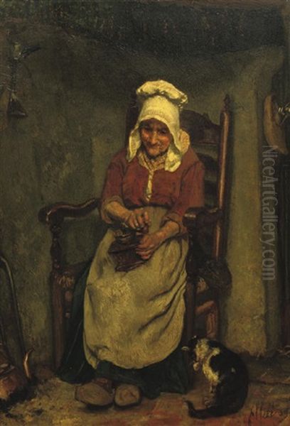 Grinding The Coffee Beans Oil Painting by August Allebe