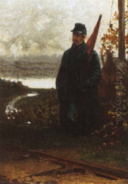 De Seinwachter Aan Het Spoor Oil Painting by August Allebe