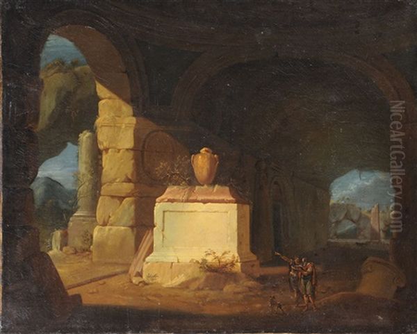 Classical Ruins Oil Painting by Etienne Allegrain