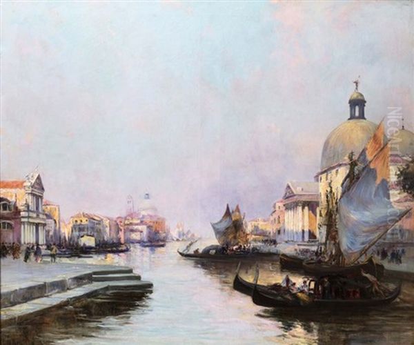 Le Grand Canal Et San Simeone Picolo, Venise Oil Painting by Raymond Allegre