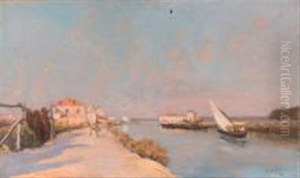 Canal De Caronte A Martigues Oil Painting by Raymond Allegre