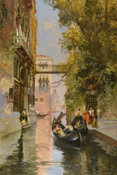 Les Jardins A Venise Oil Painting by Raymond Allegre