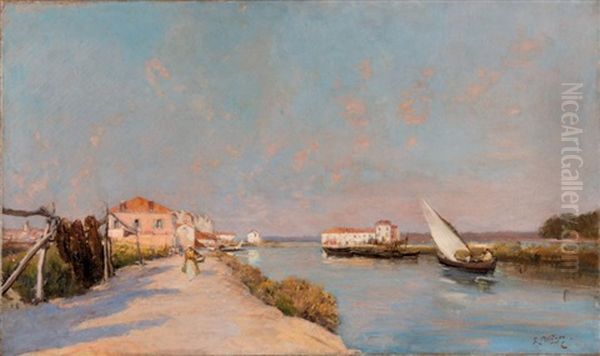 Canal De Caronte A Martigues Oil Painting by Raymond Allegre