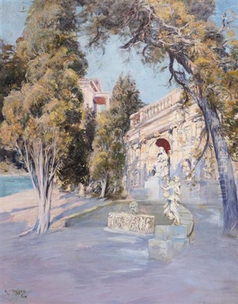 Villa Du Baron De Courcel La Croisette Cannes Oil Painting by Raymond Allegre