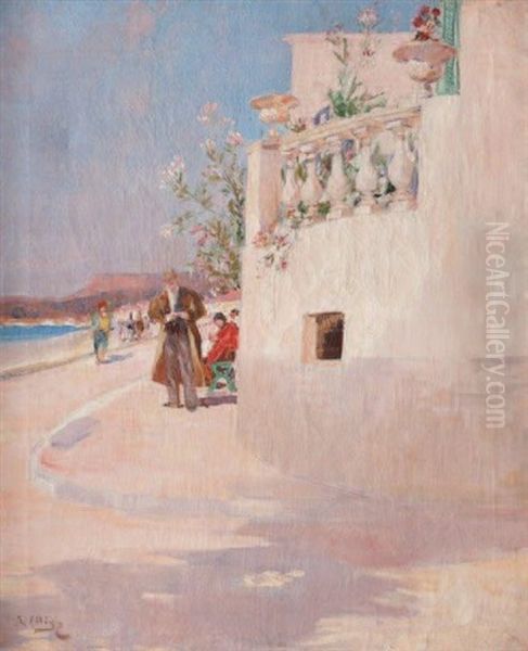 Promenade Du Mourillou A Toulon Oil Painting by Raymond Allegre