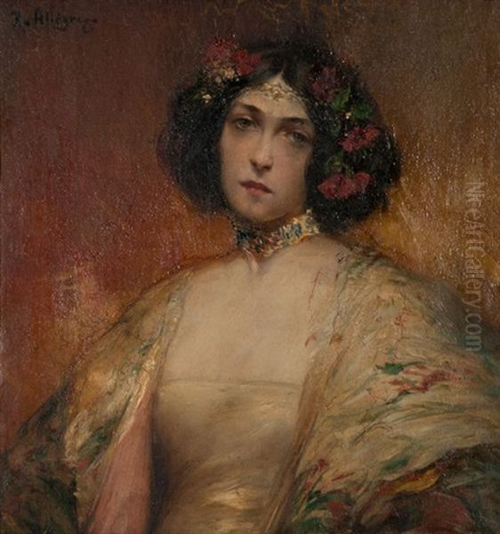 Portrait D'une Jeune Femme Orientale Oil Painting by Raymond Allegre