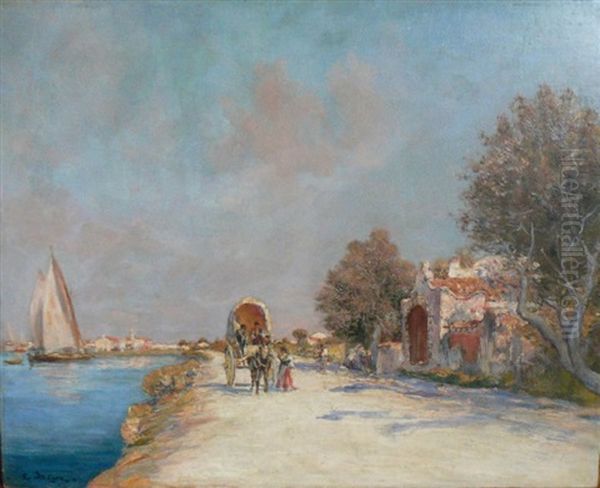 Charrette Au Bord De L'eau Oil Painting by Raymond Allegre