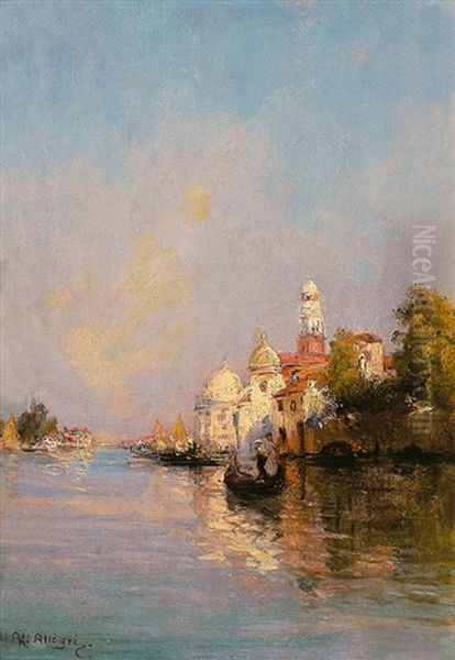 Venezianische Ansicht Mit Santa Maria Della Salute Von Der Academia-brucke Aus Gesehen Oil Painting by Raymond Allegre