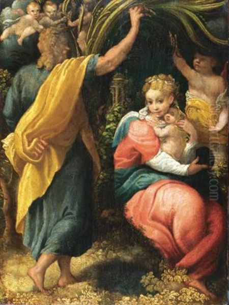 The Rest On The Flight To Egypt Oil Painting by Pomponio Allegri