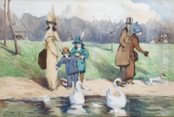 Promenade Familiale Au Bois De Boulogne Oil Painting by Louis Abel-Truchet