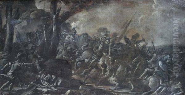 Scene De Bataille Peinte En Grisaille Oil Painting by Francesco Allegrini