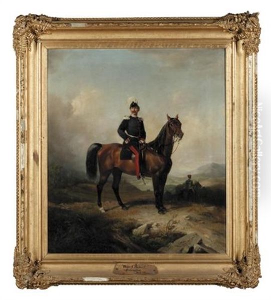 Portrait Of Major Rudorff On Horseback (generalrat Major Rudorff Zu Pferd) Oil Painting by Conrad L' Allemand