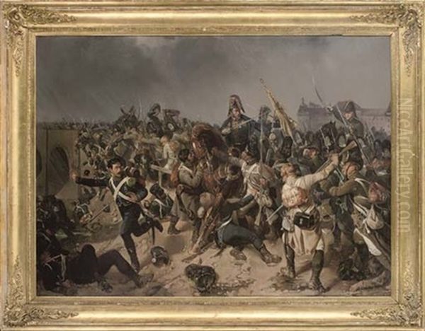 A Battle Between Austrian Grenadiers And French Light Infantry Oil Painting by Friedrich L' Allemand