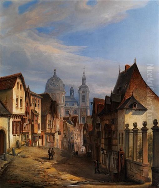 Blick In Den Strassenzug Eines Stadtchens Mit Kuppelkirche Oil Painting by Hector Louis Allemand