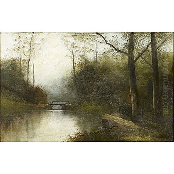 Landscape With Footbridge Oil Painting by Thomas Allen Jr.