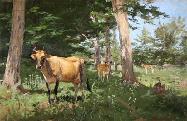 Cows In The Pasture Oil Painting by Thomas Allen Jr.