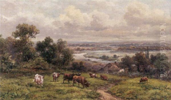 English Landscape With Cows Oil Painting by James Baylis Allen