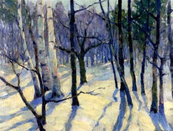 Landscapes With Birches (2 Works) Oil Painting by John Howard Allen