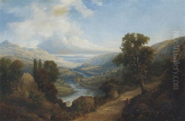 View Of Dunkeld, On The River Tay, Perthshire Oil Painting by Joseph William Allen