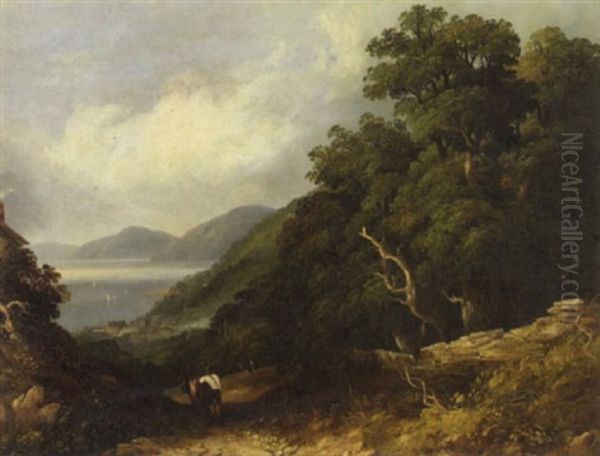 A View Of Bangor With A Figure And A Donkey On A Path In The Foreground Oil Painting by Joseph William Allen