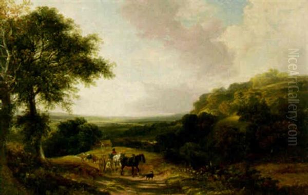 A Country Road Winding Through An Expansive Landscape Oil Painting by Joseph William Allen