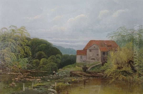 Watermill Scene Oil Painting by Robert Weir Allen