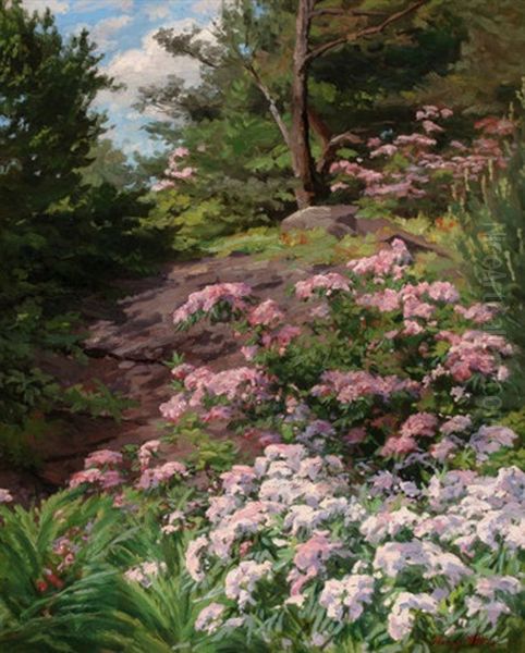 Pink And White Rhododendron In A Forest Oil Painting by Thomas Allen