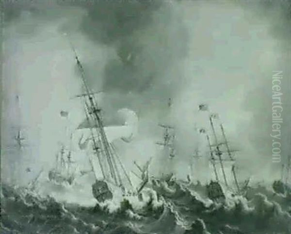 The Storm During Queen Charlottes Voyage To England (2) Oil Painting by Thomas Allen