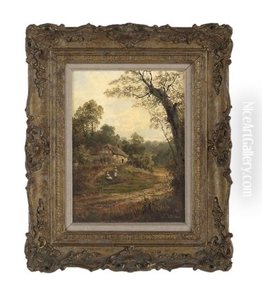 Two Girls In A Surrey Landscape Oil Painting by Helen Allingham